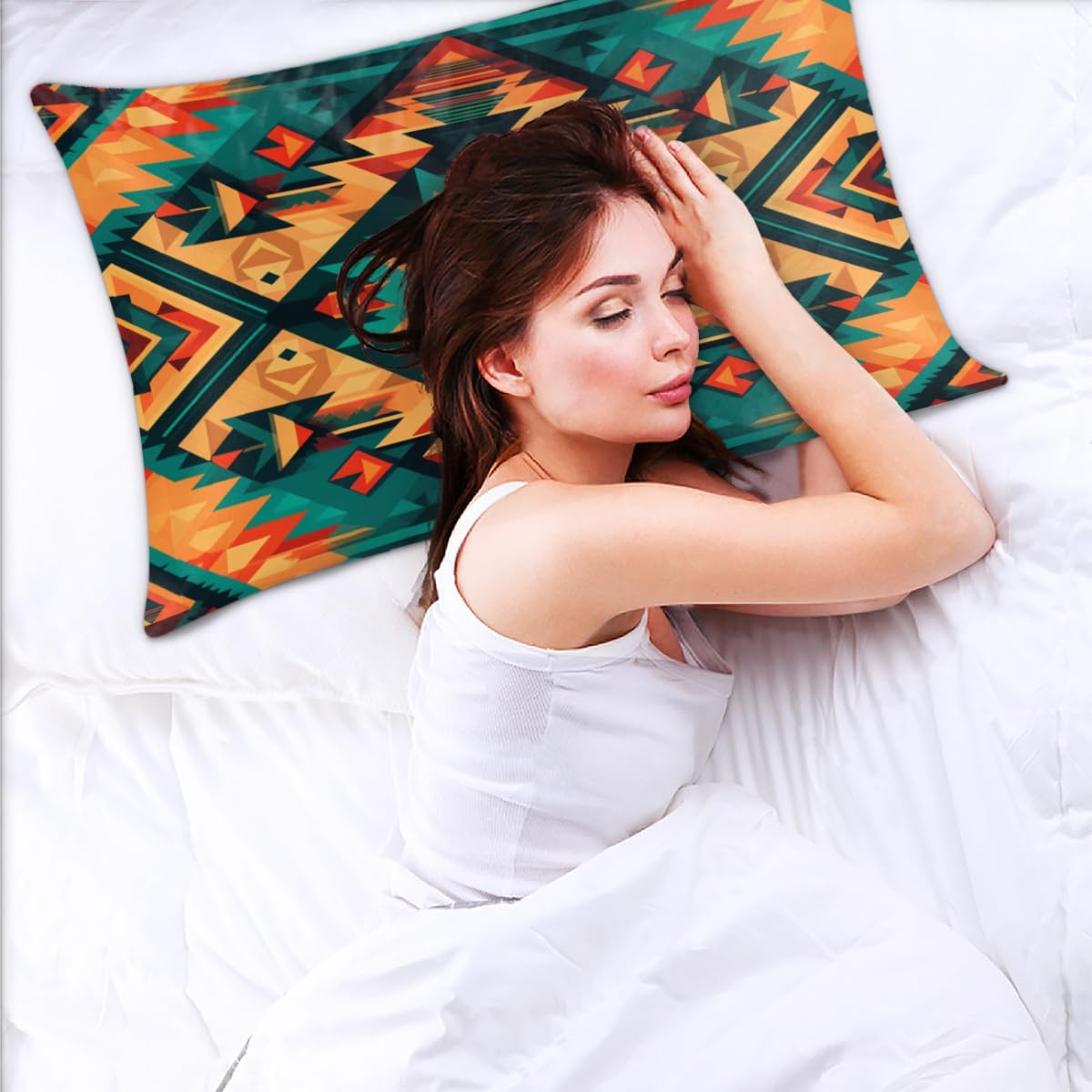 Aztec Theme Satin Silk Pillowcase for Hair and Skin Aztec Western Pillow Cases King Size Soft Silk Pillow Case with Envelope Closure…
