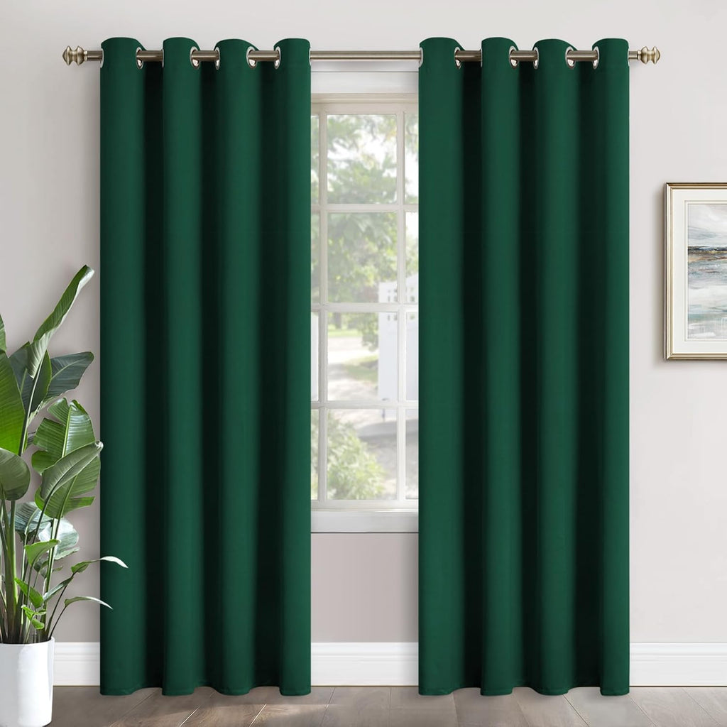 YoungsTex Emerald Green Blackout Curtains 84 Inch Length for Living Room - Thermal Insulated with Grommet Room Darkening Window Treatments…