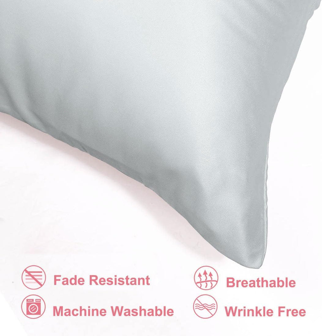 uxcell Travel Satin Pillowcase with Zipper, Super Soft and Luxury, Silky Pillow Cases Covers Set of 2, 14"x20", Silver