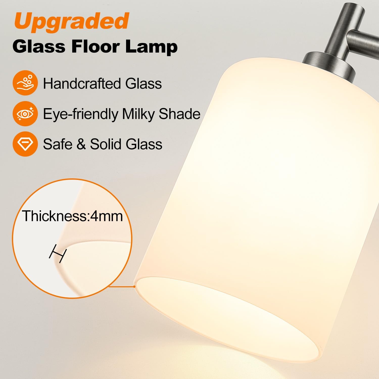 Upgraded】Dimmable Floor Lamps for Living Room with Frosted White Glass Lampshade, Modern Industrial Floor Lamp with 900LM Bulb Included…