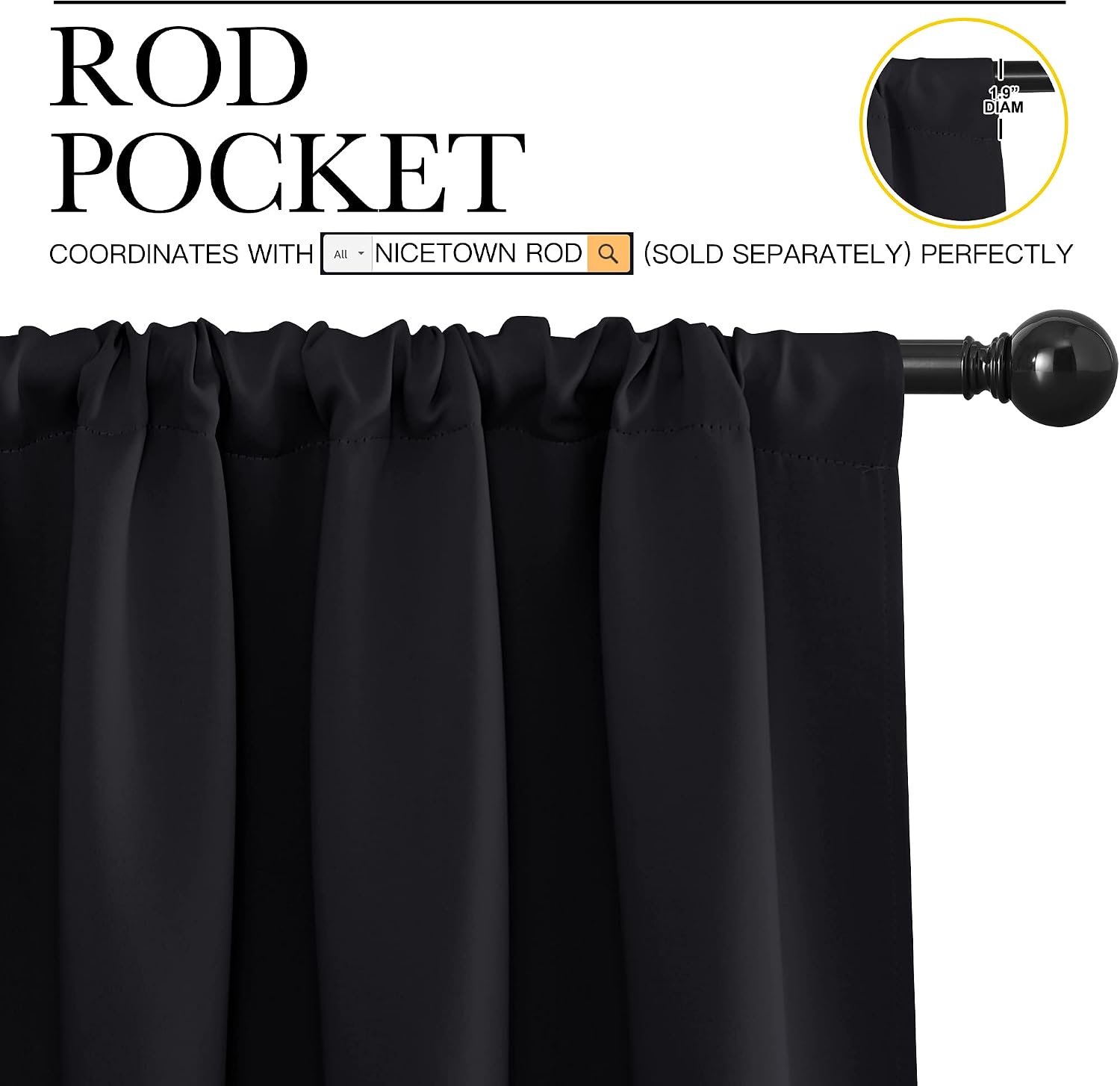 NICETOWN Halloween Black Blackout Curtain Blinds - Solid Thermal Insulated Window Treatment Blackout Drapes for Bedroom (2 Panels, 62…