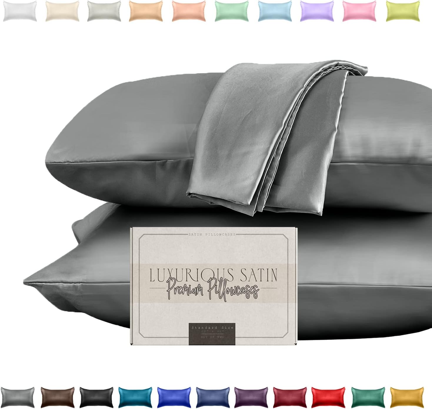 Elegantcomfort Elegant Comfort Silky and Luxurious 2-Piece Satin Pillowcase Set for Healthier Skin and Hair, Hidden Zipper Closure and Beau…