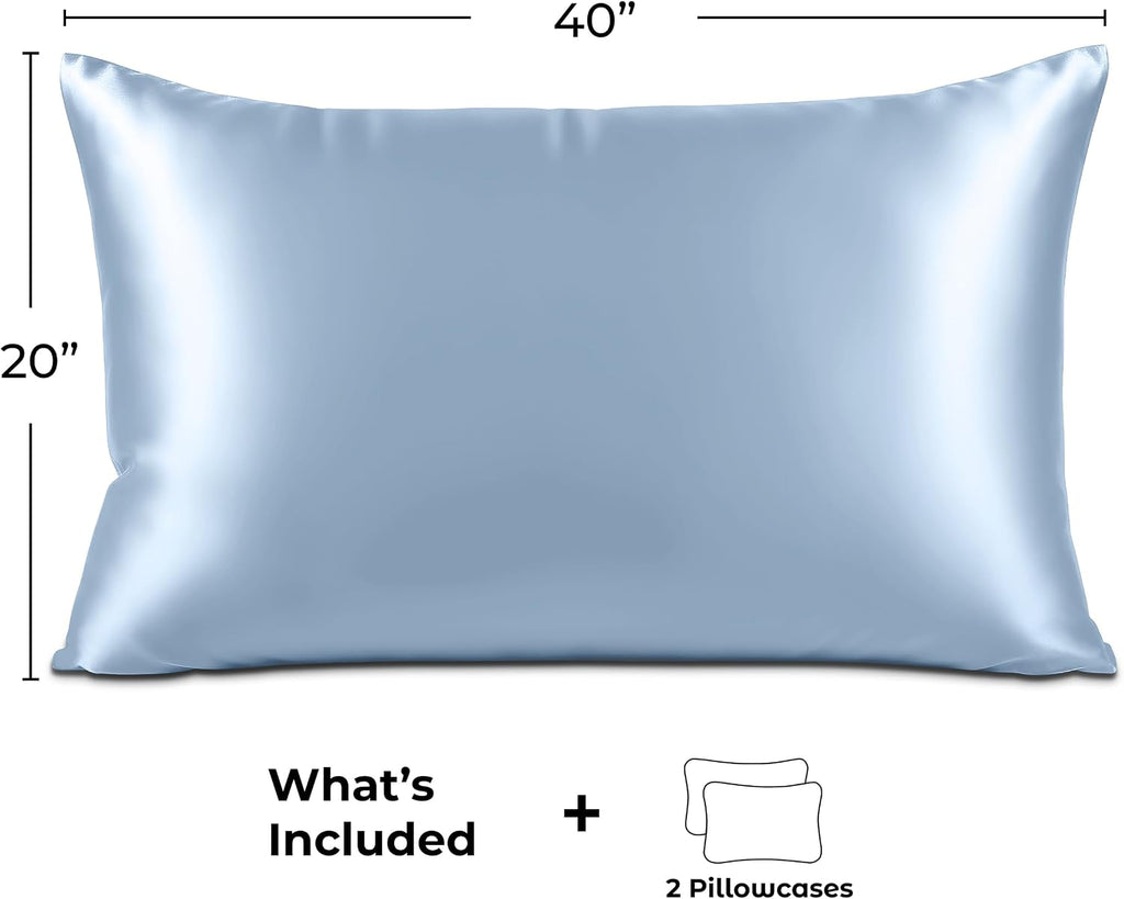 PureBedding Pure Bedding Satin Pillowcase 2 Pack - King Size (20"x40", Baby Blue) - Silky Pillow Cases for Hair and Skin - Satin Pillow Cov…