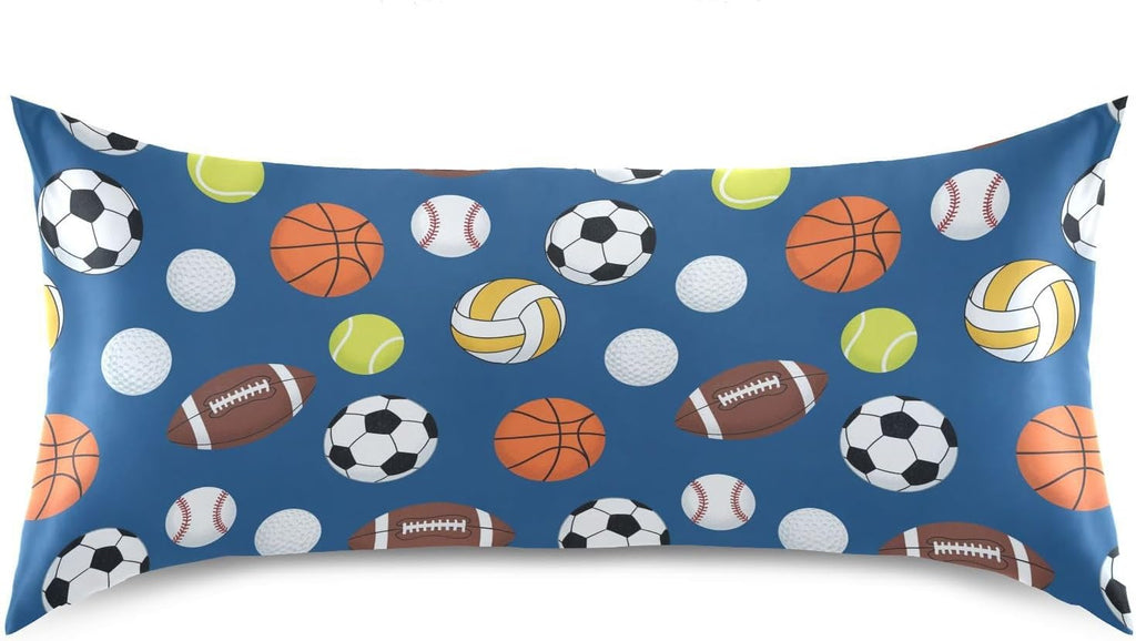 Sports Balls Blue Pillow Covers Silk Pillowcase for Hair and Skin Soft Breathable Smooth Cooling Satin Pillowcase King Size Pillow Case…