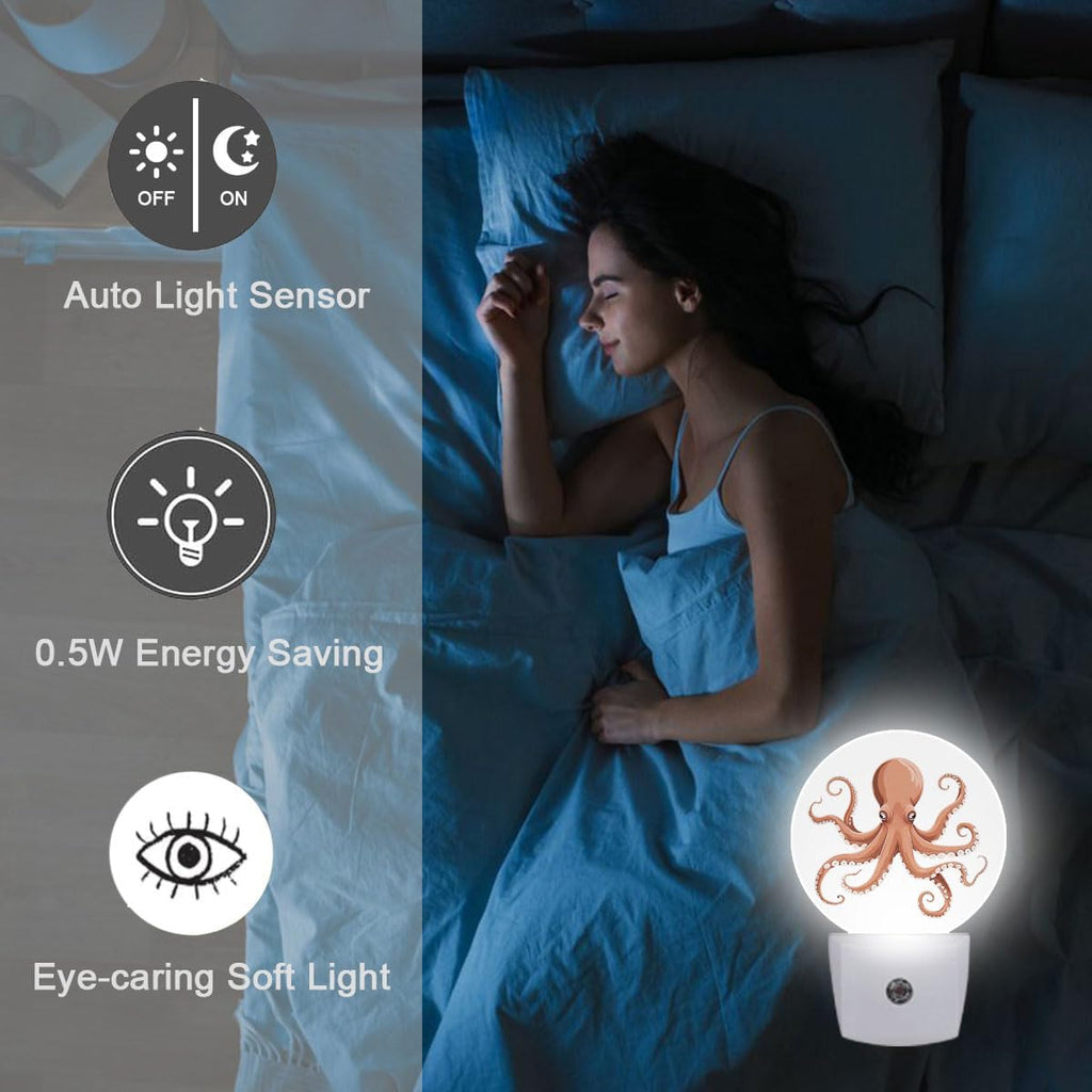 Octopus Plug in Night Light Auto Light Round Lamps Energy Saving Gift for Women Men Friends