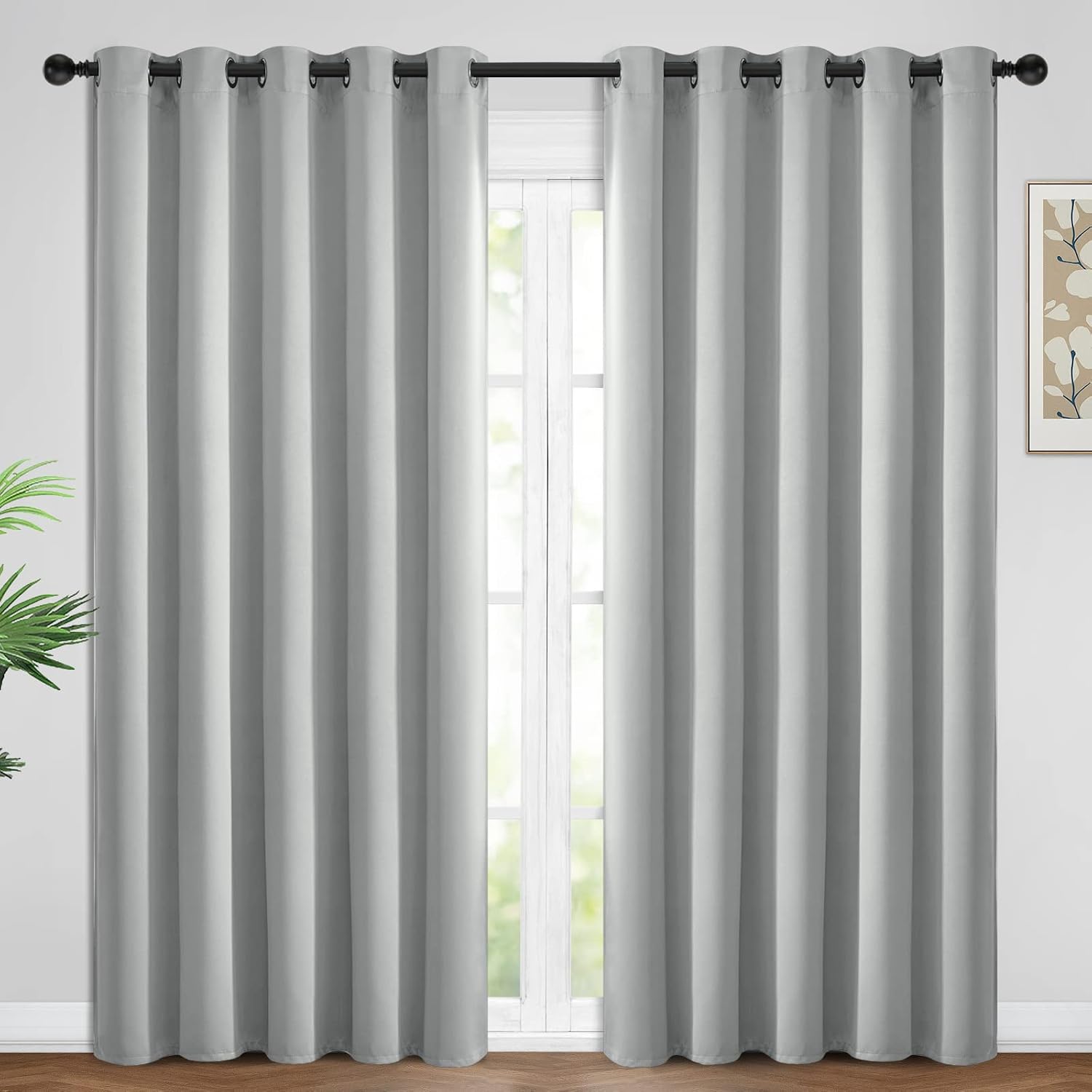 Yakamok Blackout Curtains Room Darkening Thermal Insulated Window Panels, Solid Grommet Top Drapes for Bedroom/Living Room(62Wx84L, Light…