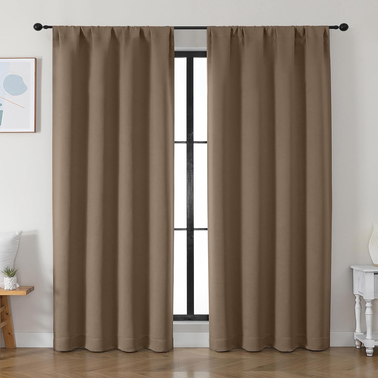 Simplebrand Ava Brown Blackout Curtains for Bedroom 84 Inch Length 2 Panels Set, Solid Thermal Insulated Privacy Living Room Window Treatme…