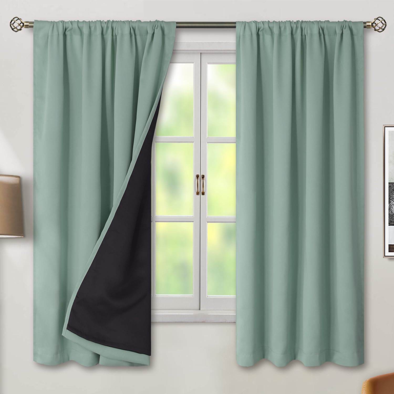 BGment Blackout Curtains with Thermal Insulation Liner Curtains 63 Inches Long, Rod Pocket and Back Tab Double Layer Room Darkening…