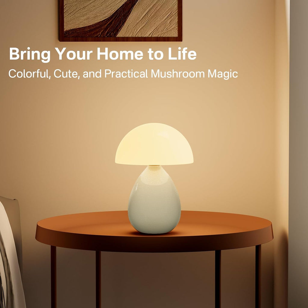 Dawnwake Mushroom Lamp Table Lamp for Bedroom, Ice Crackle Desk Lamp Bedside Small Lamps for Living Room Night Stands, Table Lamps Cute…