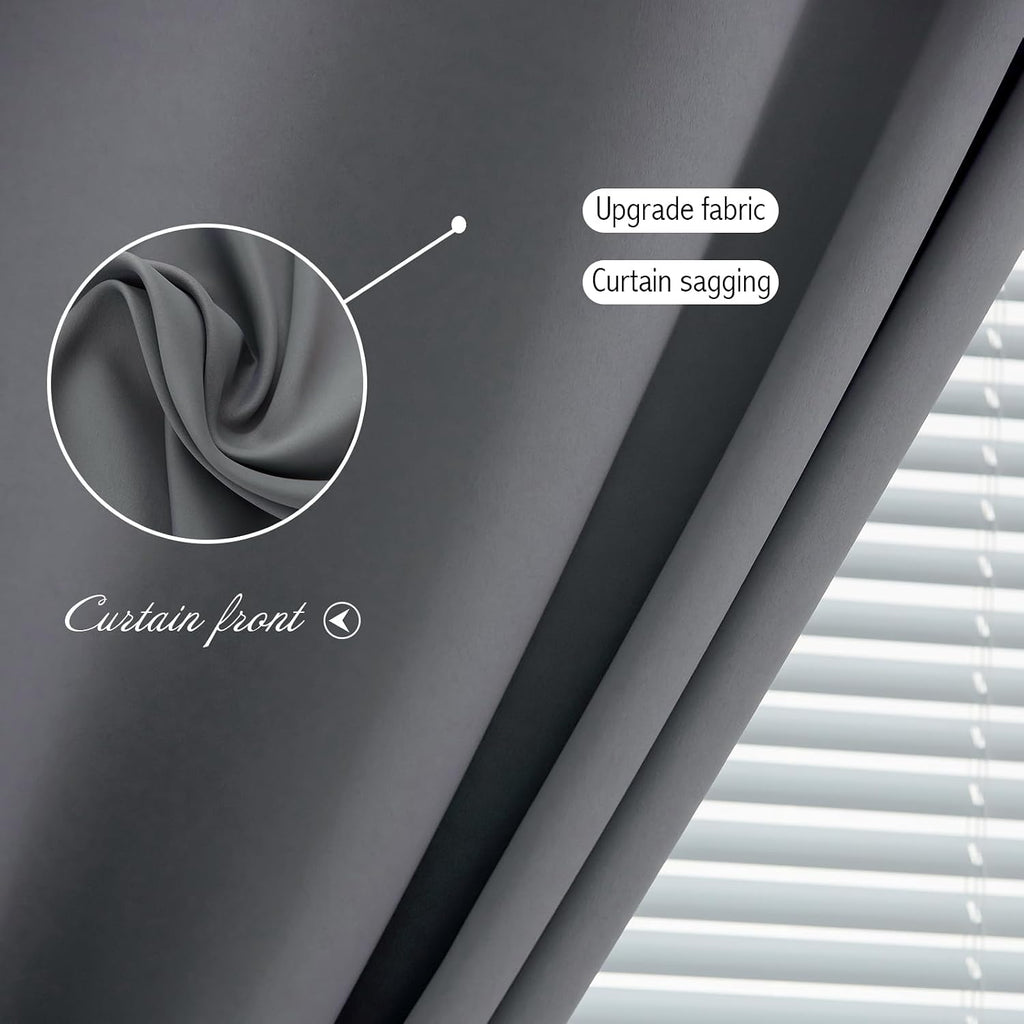 Magic Tape Blackout Curtains for Bedroom No Drillng Self Adhesive Curtains No Rod Small Window, 47" W X 84" L, Grey, 1 Panel