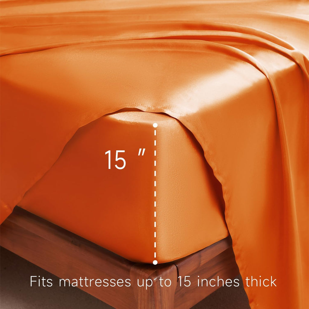 Golal Satin Sheets Full Size - 4 Pieces Luxury Silky Soft Bed Sheets, Wrinkle-Free Burnt Orange Satin Silk Sheet Set with 1 Deep Pocket Fit…
