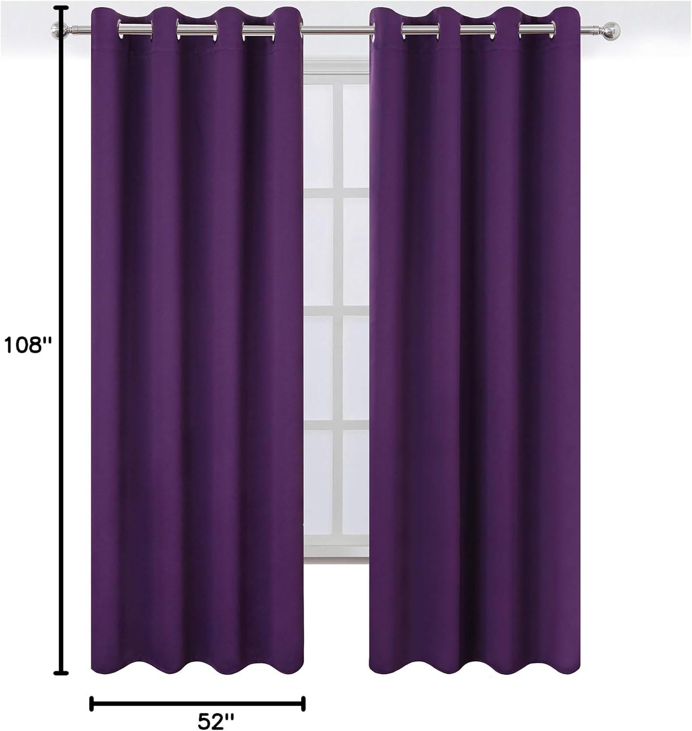 Lemomo Purple Thermal Blackout Curtains/52 x 108 Inch/Set of 2 Panels Room Darkening Curtains for Bedroom 108 Inch silver