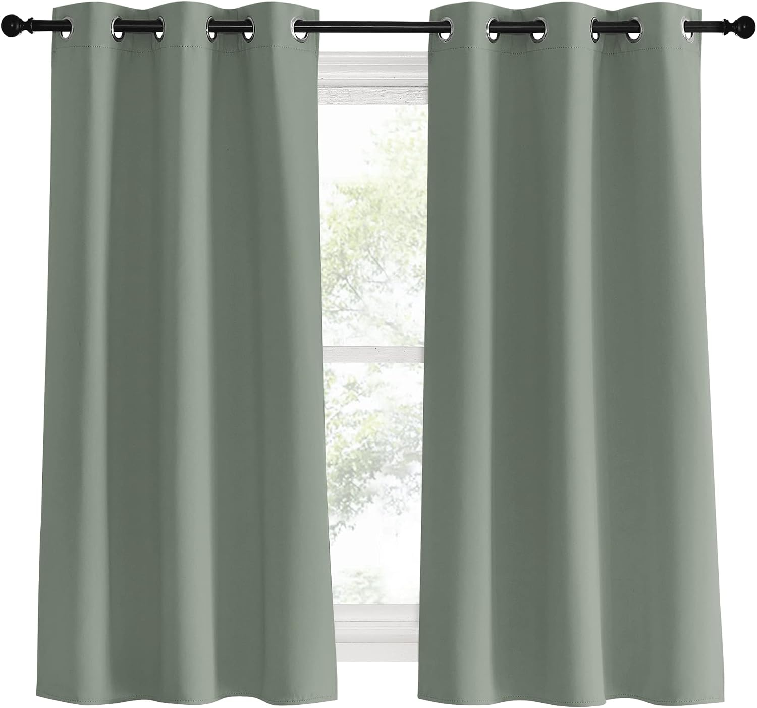 NICETOWN Bedroom Curtain Panels Blackout Draperies, 1 Pair, 34 by 60 inches, Greyish Green, Thermal Insulated Solid Grommet Blackout…
