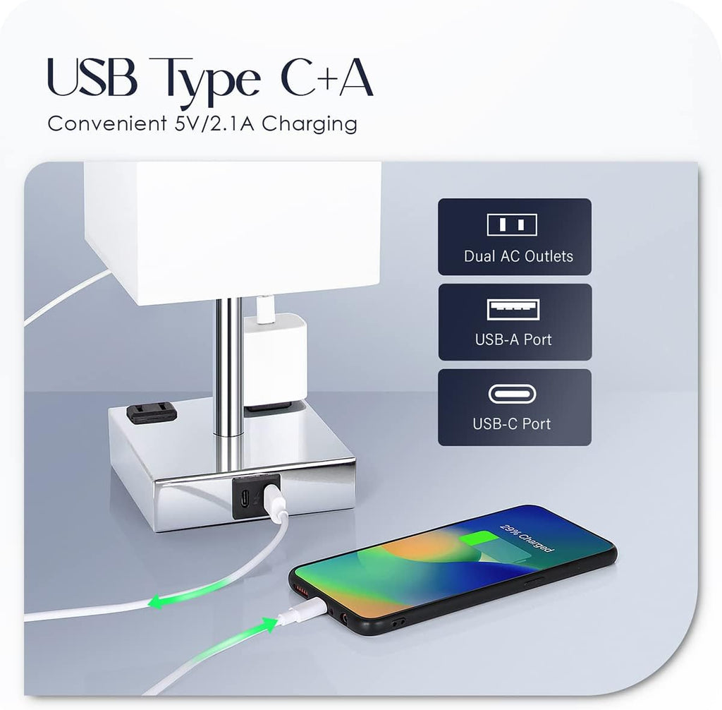 Bedside Lamp with USB Ports - Touch Control Table Lamp for Bedroom with USB C+A Charging Ports & AC Outlets, 3 Way Dimmable Nightstand…