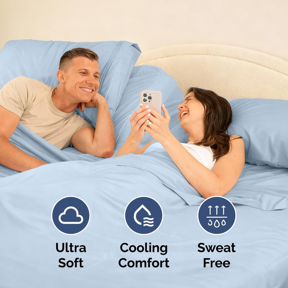 Flex Top Split Head King 4 Piece Sheet Set - Ultra-Soft, Breathable & Cooling Bed Sheets Set - Hotel Luxury Bedding for Women & Men with…