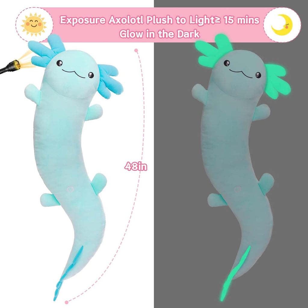 MaoGoLan Giant Axolotl Plush Body Pillow, Big Axolotl Stuffed Animal, XL Salamander Plush Pillow Toy for Kids, Glow in The Dark…