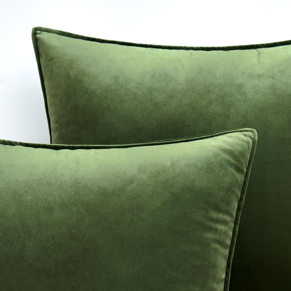 Miulee Moss Green Velvet Throw Pillow Covers 24x24 Soft Summer Decorative Solid Square Euro Sham Cushion Cases Pack of 2 Modern Luxury Home…