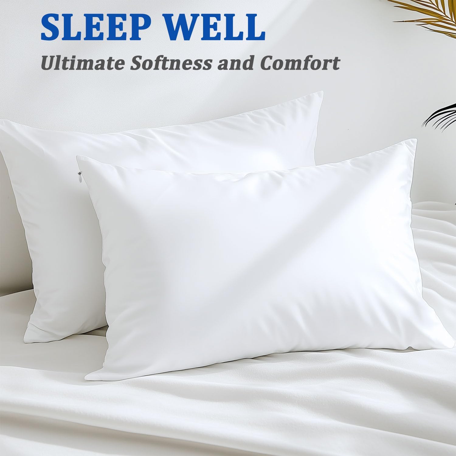 Precoco Cotton Pillow Cases Standard Size Set of 4, White Pillow Protectors with Hidden Zipper, Cooling Breathable Zippered Pillow Covers &…