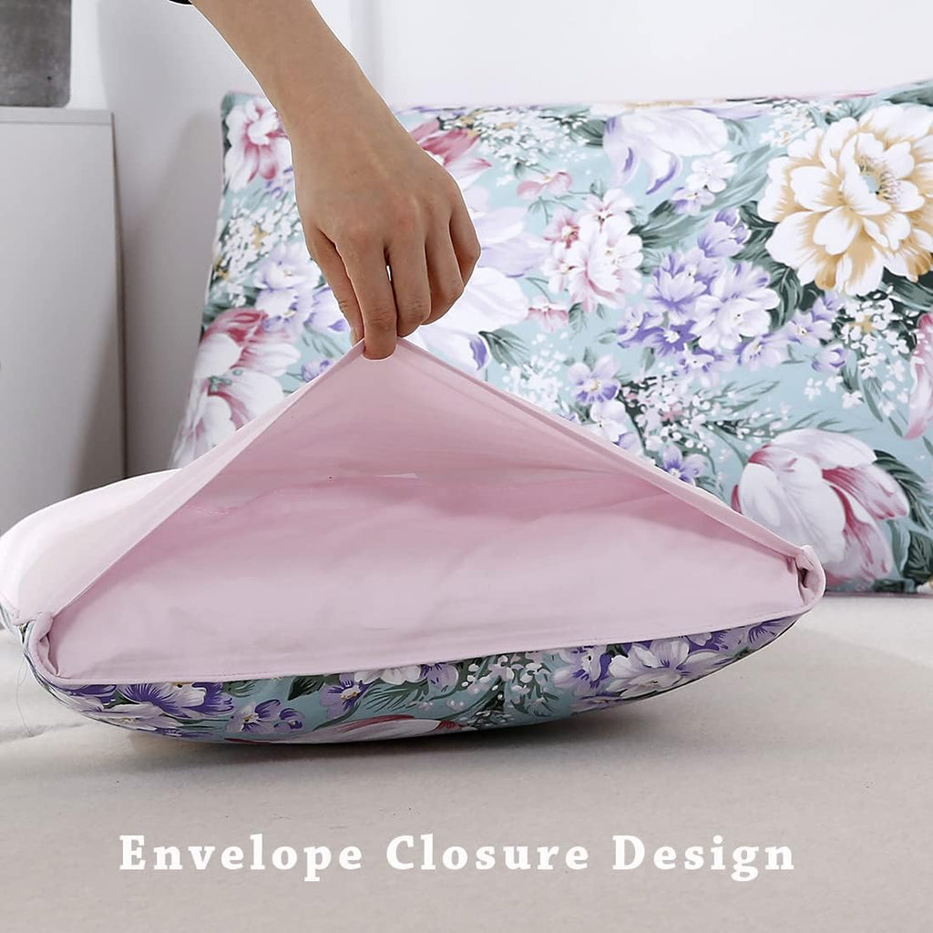 Winlife 100% Cotton Pillowcases Queen Size Garden Floral Printed Pillow Cases Set of 2 Soft and Breathable Cooling Pillow Case (Queen 20x30…