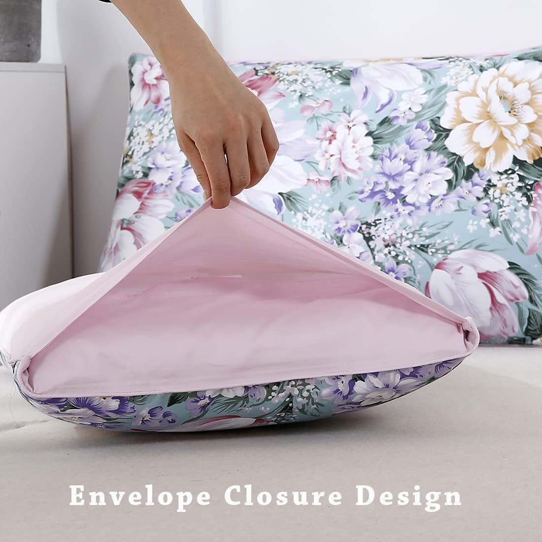 Winlife 100% Cotton Pillowcases Queen Size Garden Floral Printed Pillow Cases Set of 2 Soft and Breathable Cooling Pillow Case (Queen 20x30…