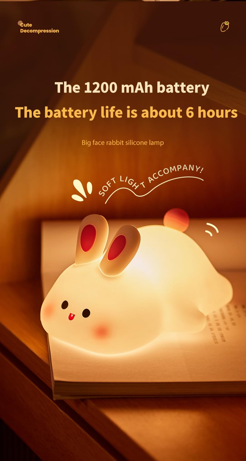 Atsuinightlight ATSUI Rabbit Night Light, LED Squishy Novelty Animal Night Lamp, Food Grade Silicone 3 Level Dimmable Nursery Nightlight fo…