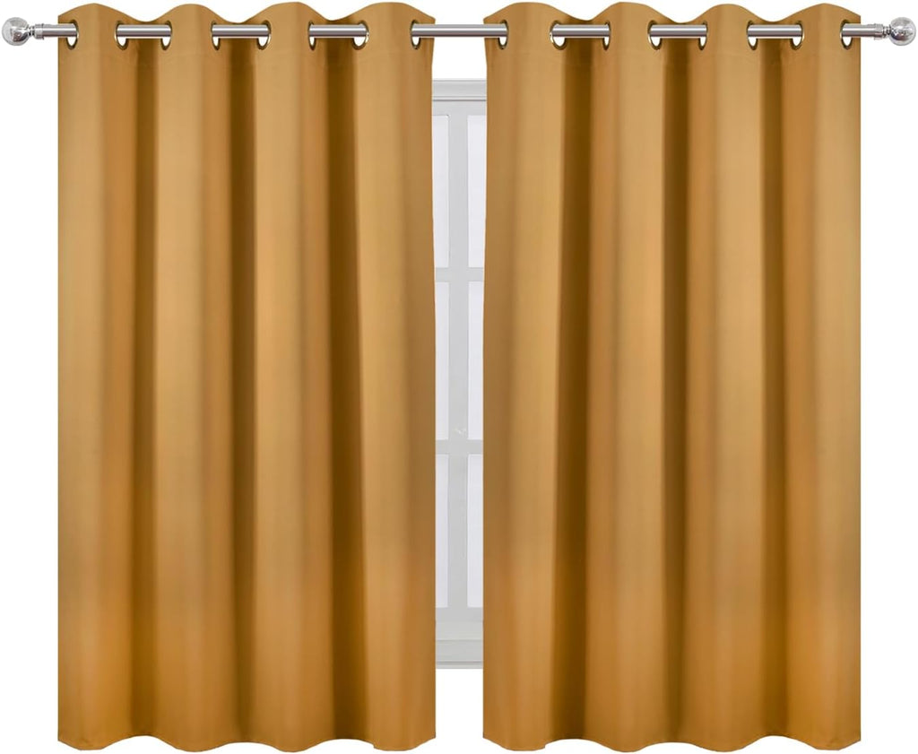 Lemomo Mustard Yellow Thermal Blackout Curtains/52 x 54 Inch/Set of 2 Panels Room Darkening Curtains for Bedroom 54 Inch silver