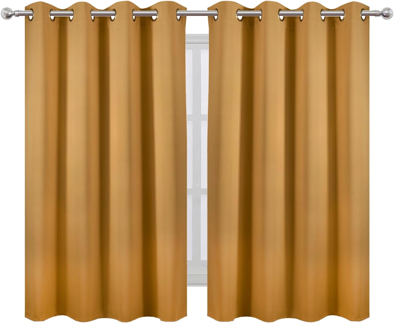 Lemomo Mustard Yellow Thermal Blackout Curtains/52 x 54 Inch/Set of 2 Panels Room Darkening Curtains for Bedroom 54 Inch silver