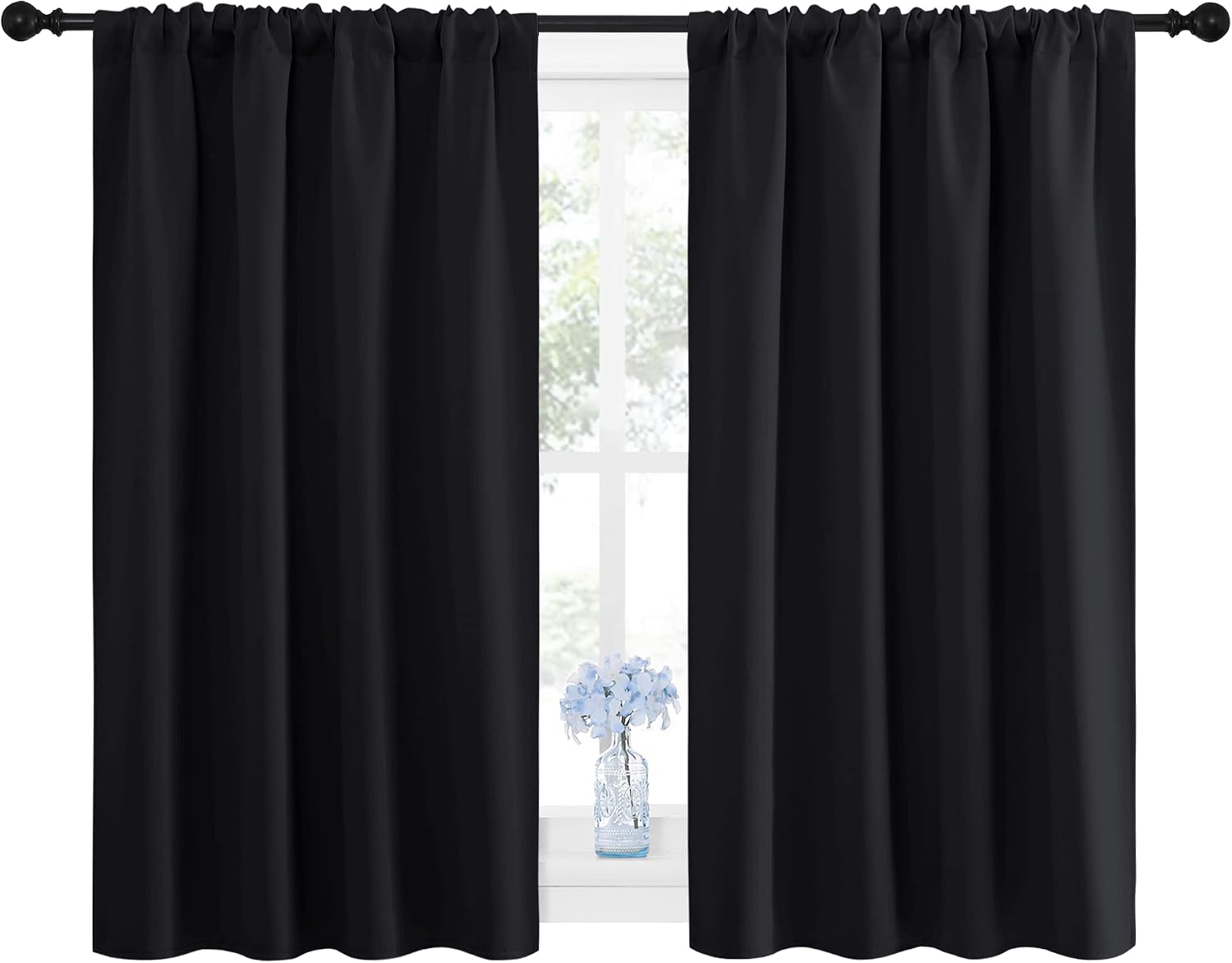 NICETOWN Black Blackout Curtains and Drapes 48 inches Long, Privacy RV Draperies for Small Windows, Thermal Insulated Curtain Panels (42"…