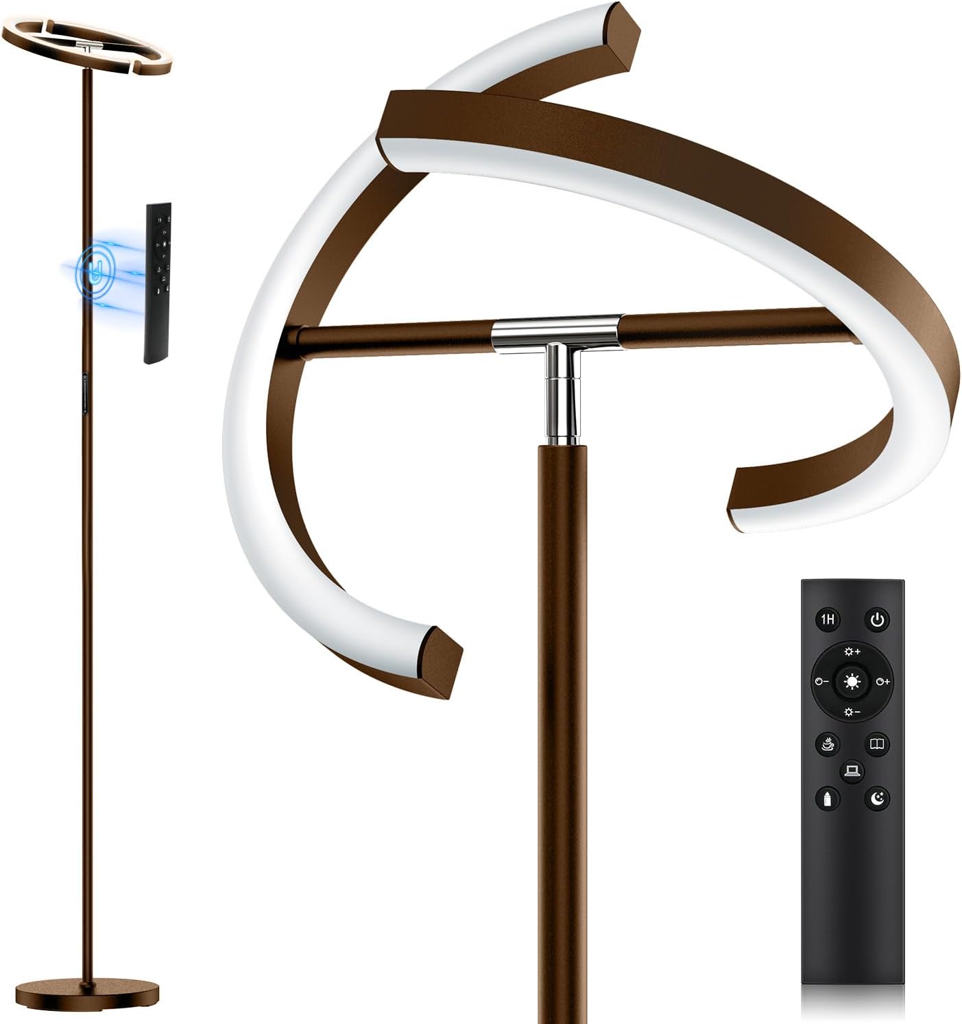 SIBRILLE Brown Floor Lamp, Modern Stepless Dimmable Standing Lamp with Remote Control, 22W 3000-6000K LED Rotatable Floor Light Uplighter…