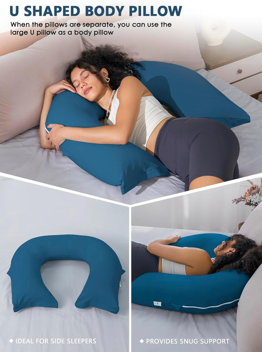 Insen Reading Pillow, Back Pillow for Sitting in Bed and Couch, Gaming Pillow for Adults, Sit Up Support for Bed, Soft Jersey Cotton, Blue…