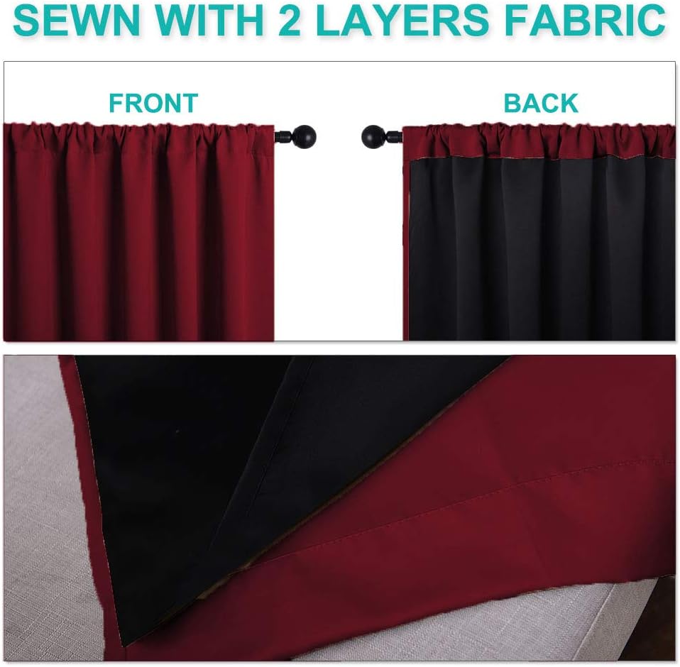 Nicetown 100% Blackout Curtains with Black Liner Backing, Thermal Insulated Panels for Living Room, Noise Reducing Drapes, Burgundy Red, 52…