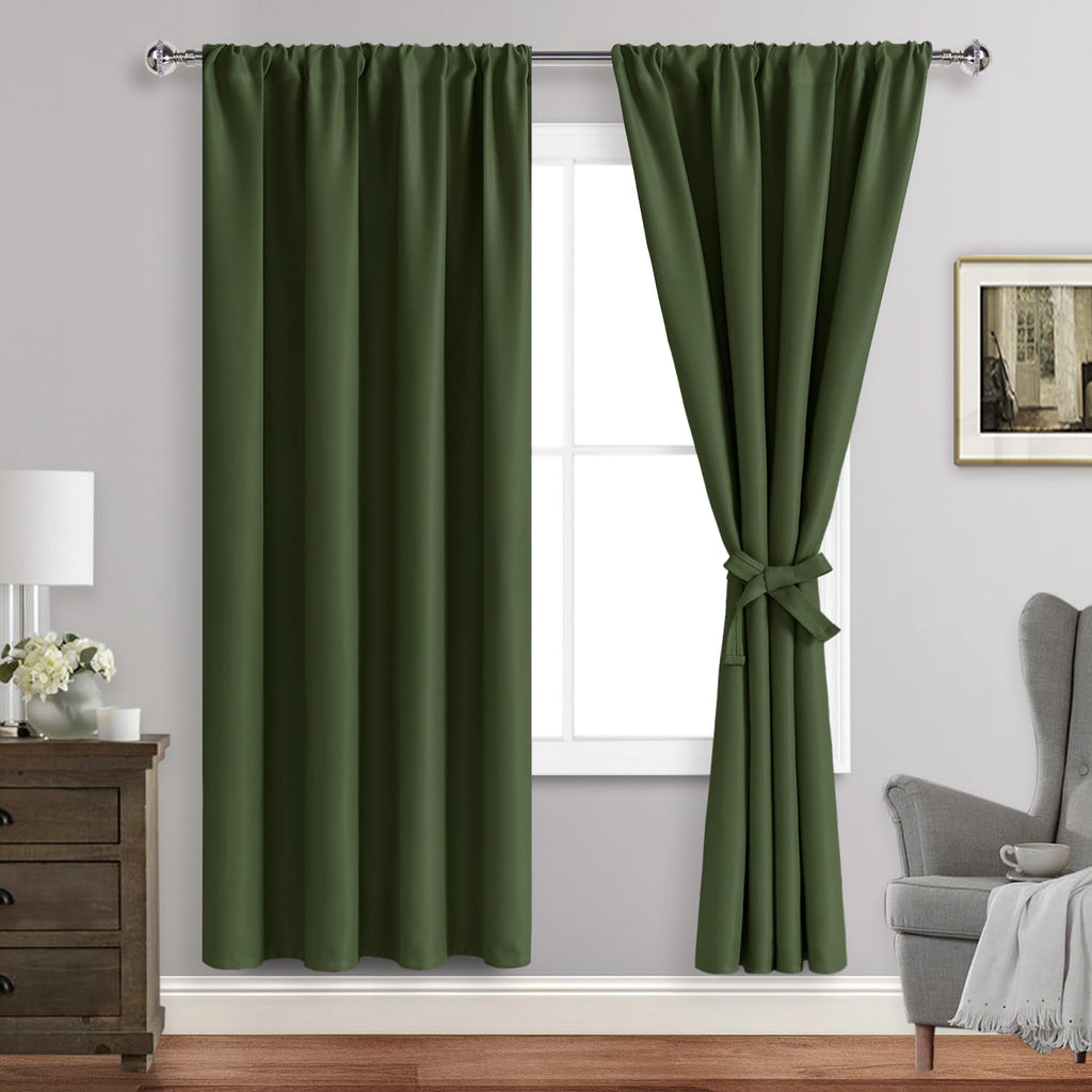 Jiuzhen Blackout Curtains for Bedroom– Thermal Insulated, Noise Reducing Room Darkening Rod Pocket Curtains for Living Room, Set of 2 Panels…