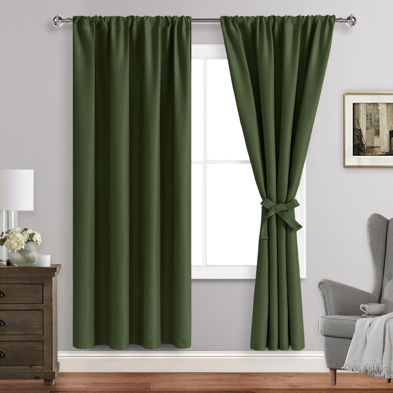 Jiuzhen Blackout Curtains for Bedroom– Thermal Insulated, Noise Reducing Room Darkening Rod Pocket Curtains for Living Room, Set of 2 Panels…