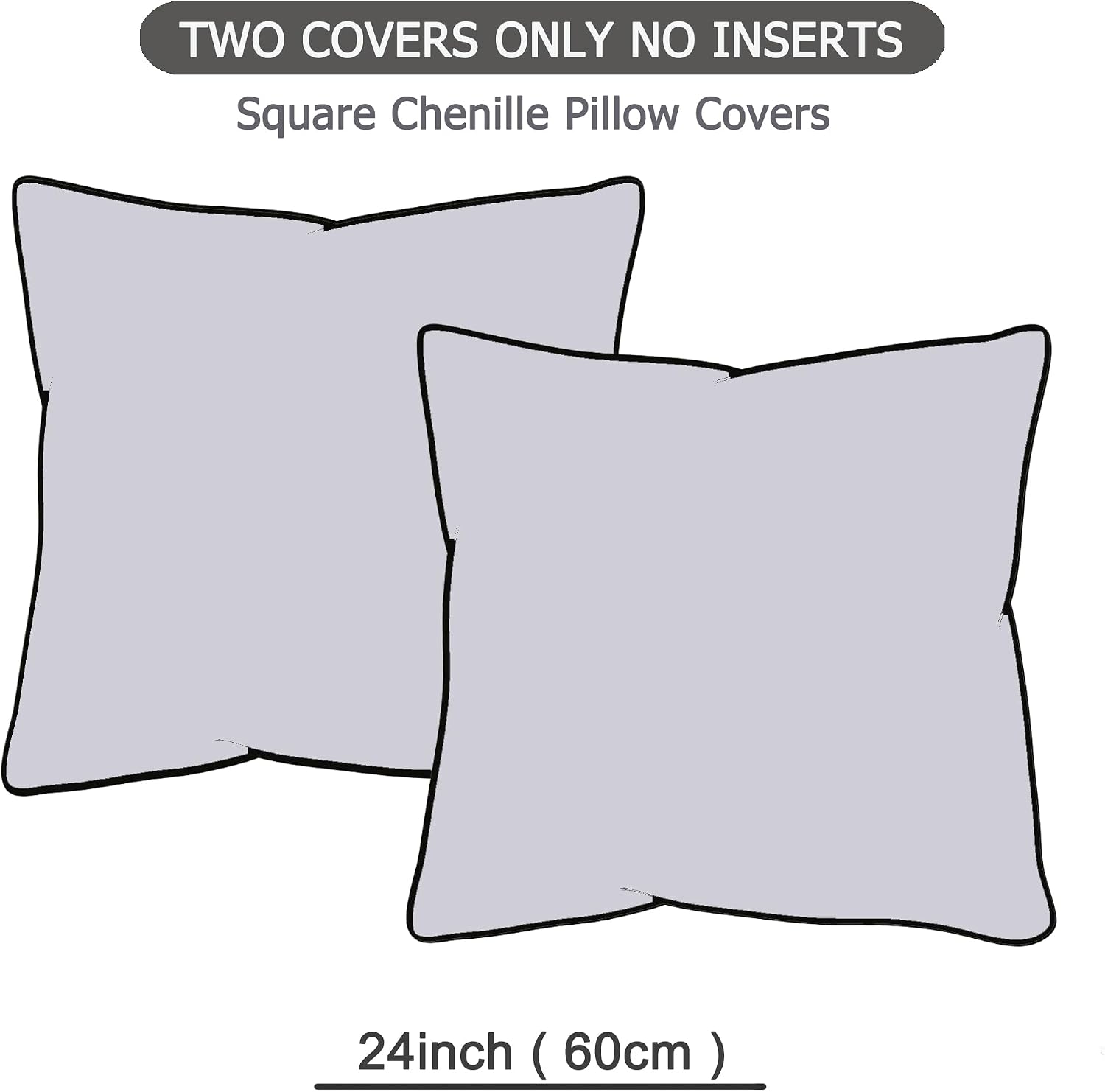 Gawamay Set of 2 Soft Textured Chenille Throw Pillow Covers 24x24 Inch (60x60 CM), Decorative Pillowcases Cushion Covers for Farmhouse Home…
