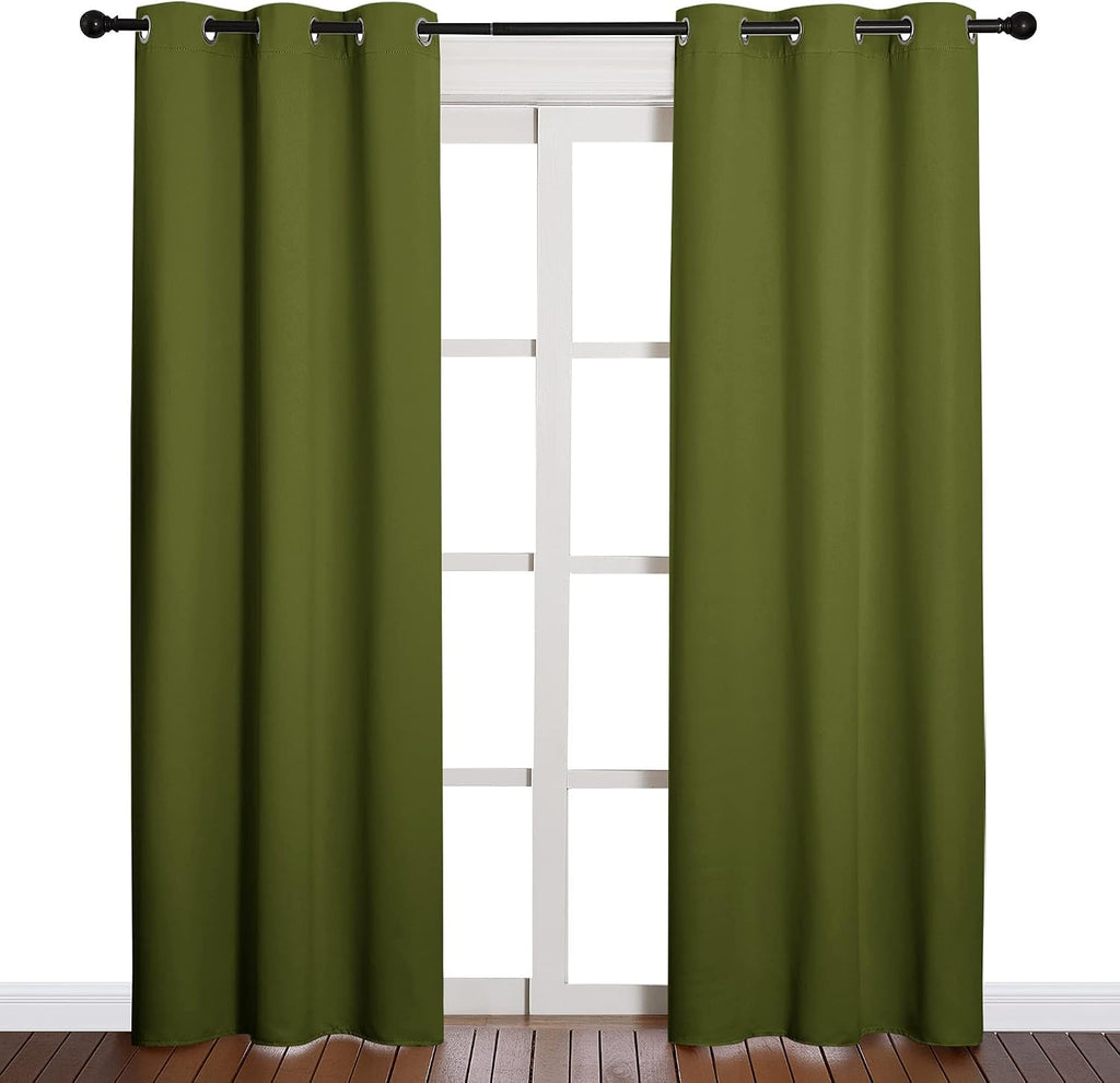 NICETOWN Holiday Christmas Decor Thermal Insulated Solid Grommet Blackout Curtains/Drape for Living Room (1 Pair, 42 by 84 inches, Olive…