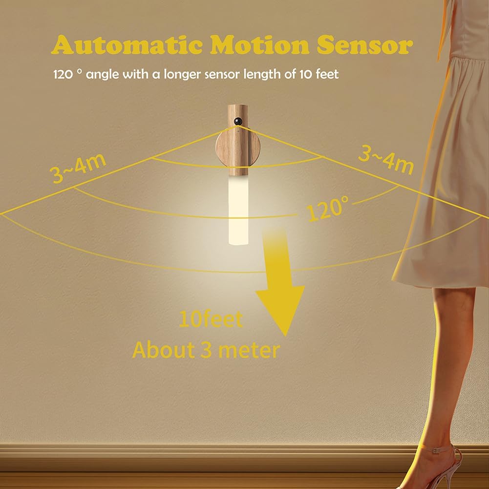 LANDGOO Wooden Motion Sensor Night Lights, Magnet Body Hallway Lamp, Rechargeable LED Wall Sconces, Portable for Stairway Bedroom…
