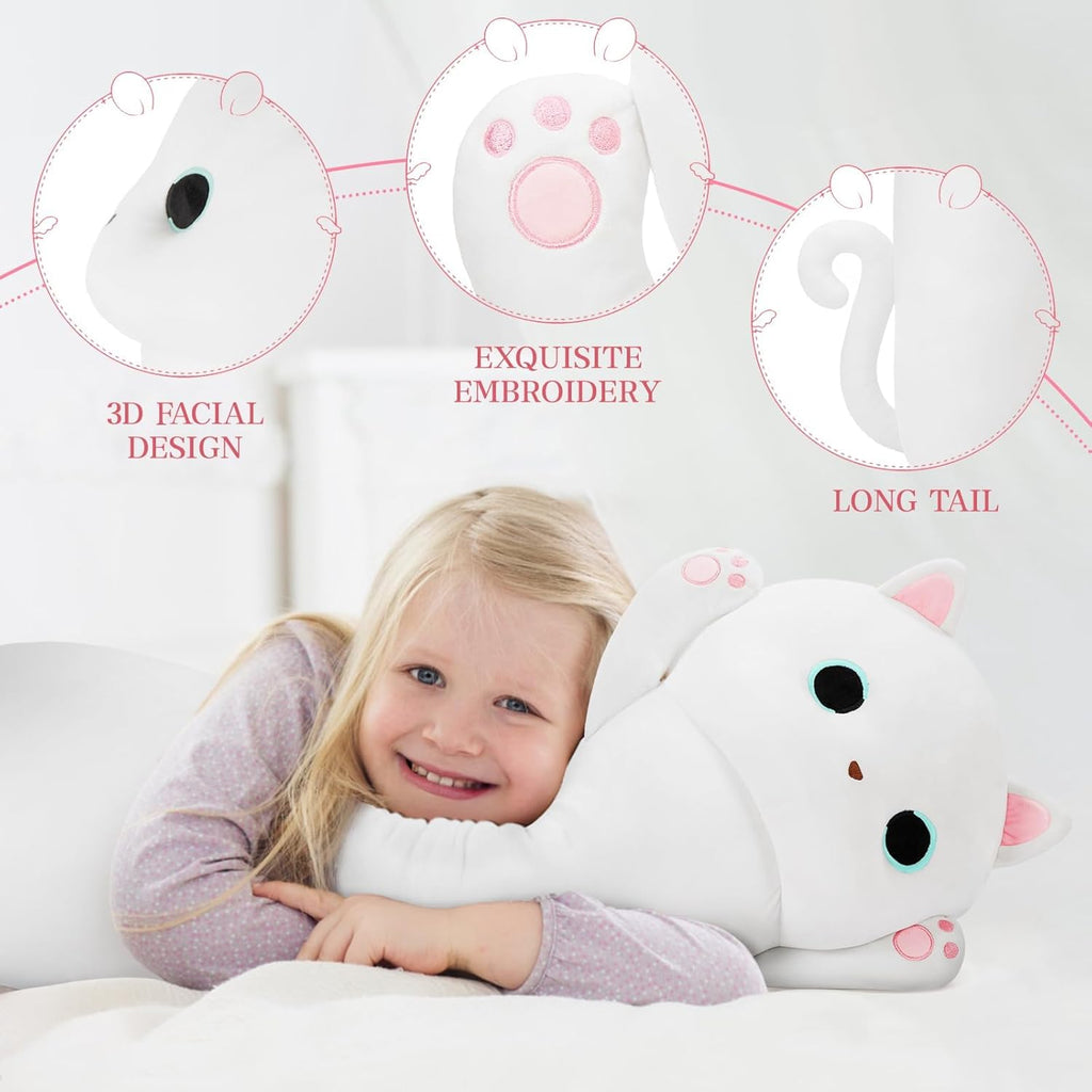MaoGoLan Long Cat Plush Body Pillow, 44'' Giant White Glow in The Dark Cat Stuffed Animal Toy for Girl Boy Kid, Big Cute Kitty Plush…