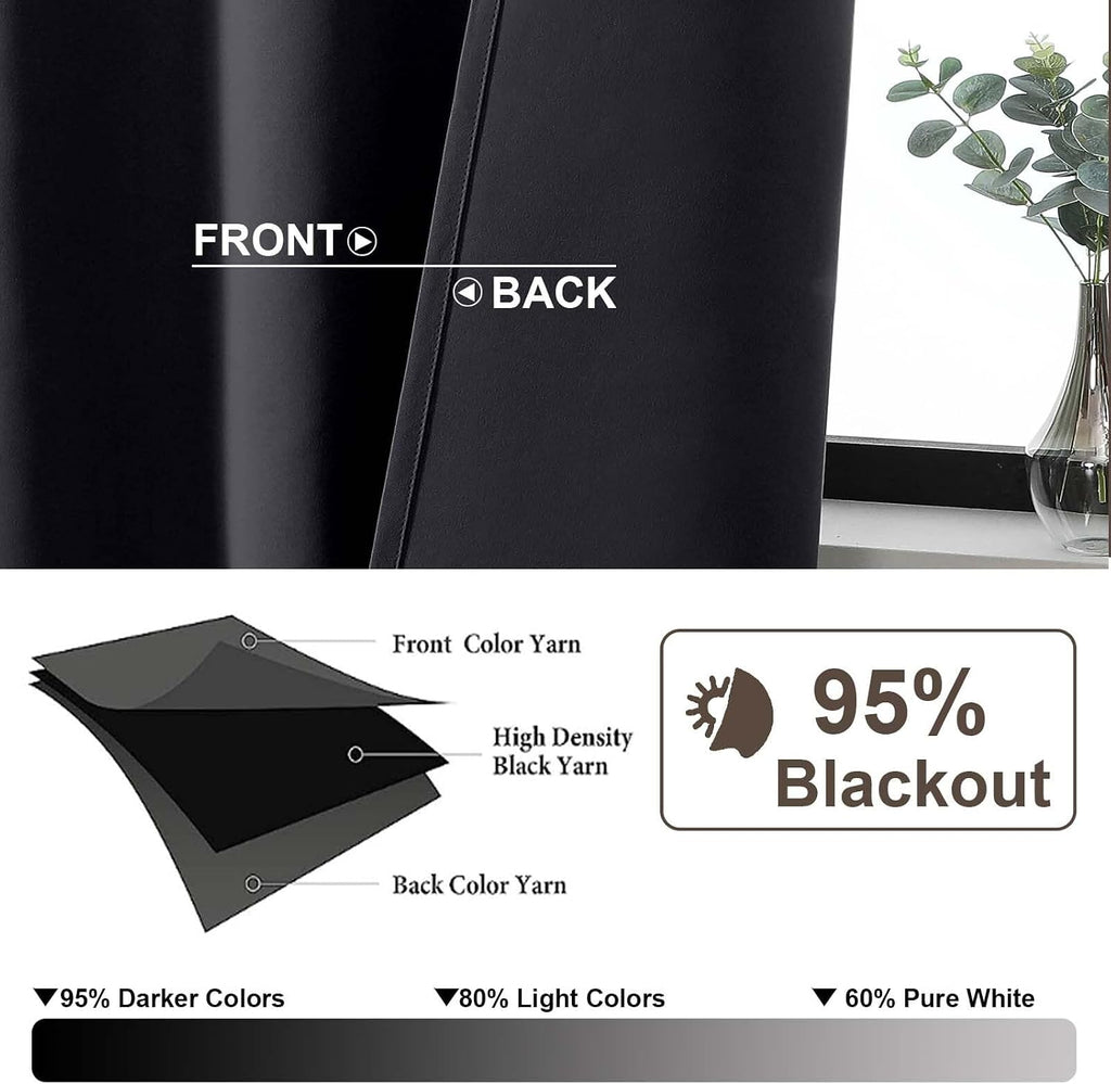 Gwine Black Blackout Curtains for Bedroom 96 Inch Length, Room Darkening Energy Saving Black Out Curtains for Living Room, Window…