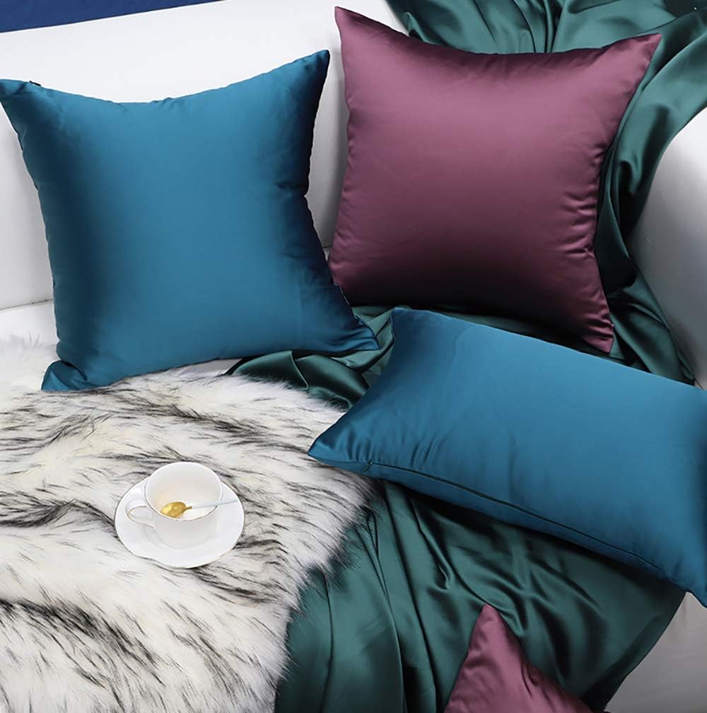 Faylapa 4 Pack Silky Satin Throw Pillow Cases Heavy Silk Satin Decorative Pillow Covers Solid Dyed Soft Pillow Cover Home Decor(Peacock…