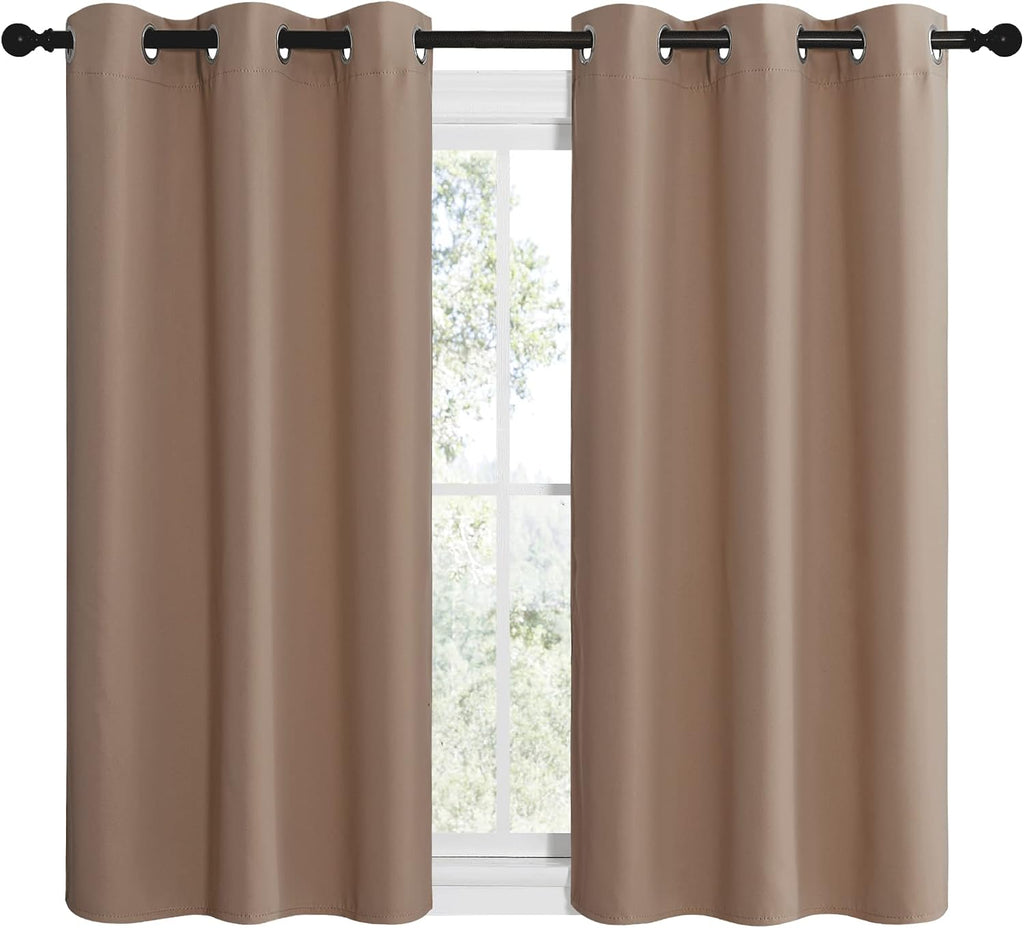 NICETOWN Cappuccino Small Window Kitchen Blackout Curtains, Thermal Insulated Solid Grommet Blackout Short Drapes for Bedroom (Set of 2…