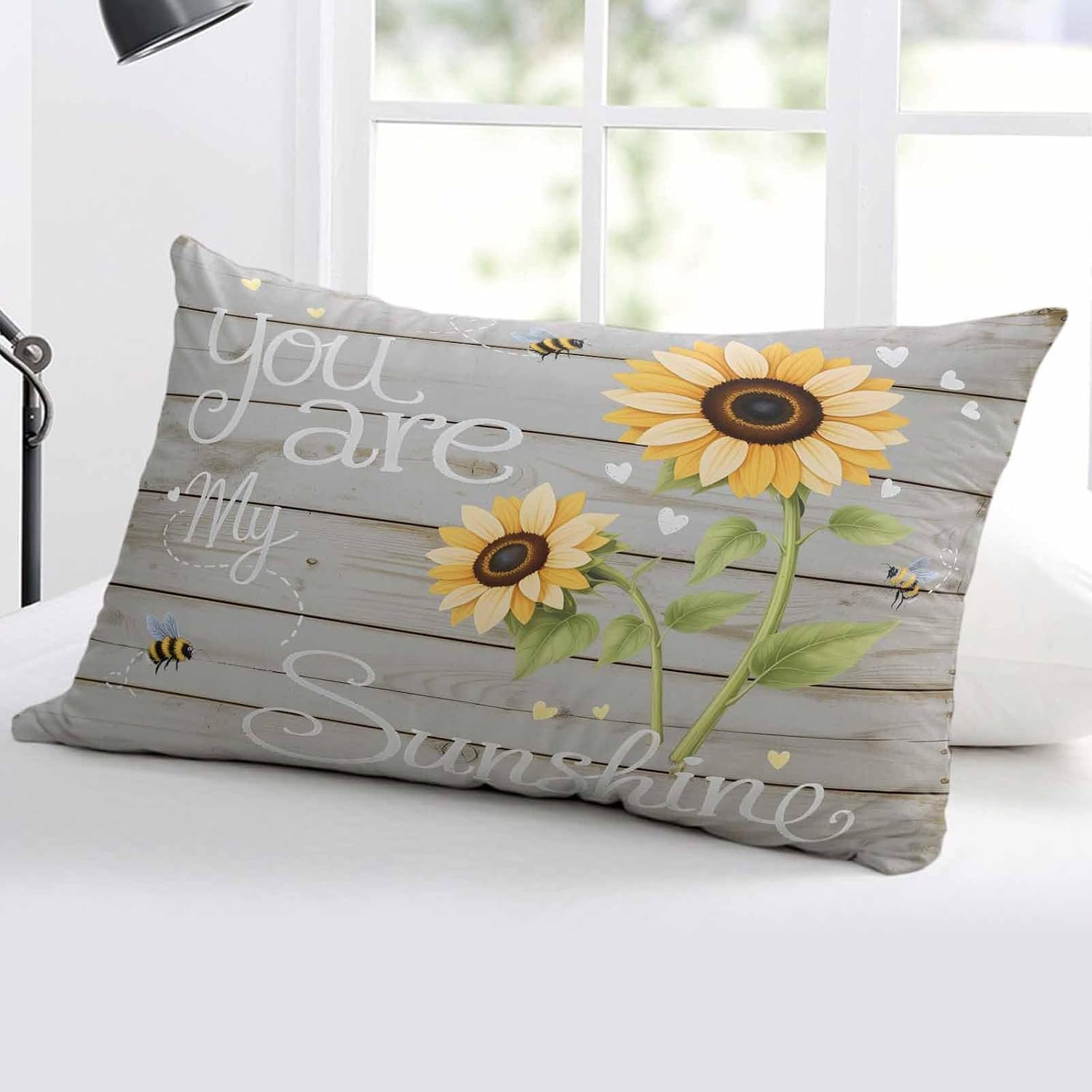 Rgaienmelw You Are My Sunshine Throw Pillow Covers Queen Size 20x30 Inches, Rectangle Decorative Pillowcase with Zipper, Yellow Sunflo…