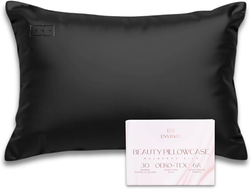 100% Mulberry Silk Pillowcase Infused with Silver Ions - Pure 30 Momme Grade 6A Fibers for Beautiful Skin and Hair - Cooling Pillow Case…