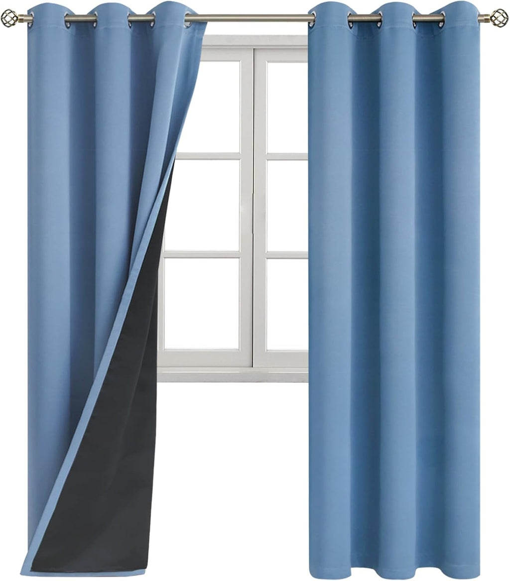 BGment Thermal Insulated 100% Blackout Curtains for Bedroom with Black Liner, Double Layer Full Room Darkening Noise Reducing Grommet Curta…