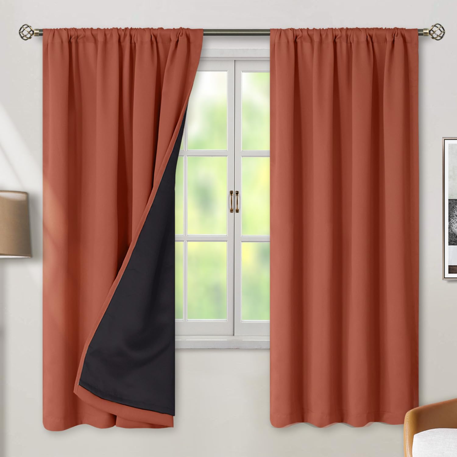 BGment Terracotta 100% Blackout Curtains 72 Inches Long, Thermal Insulated Light Blocking Soundproof Full Room Darkening Rod Pocket and…