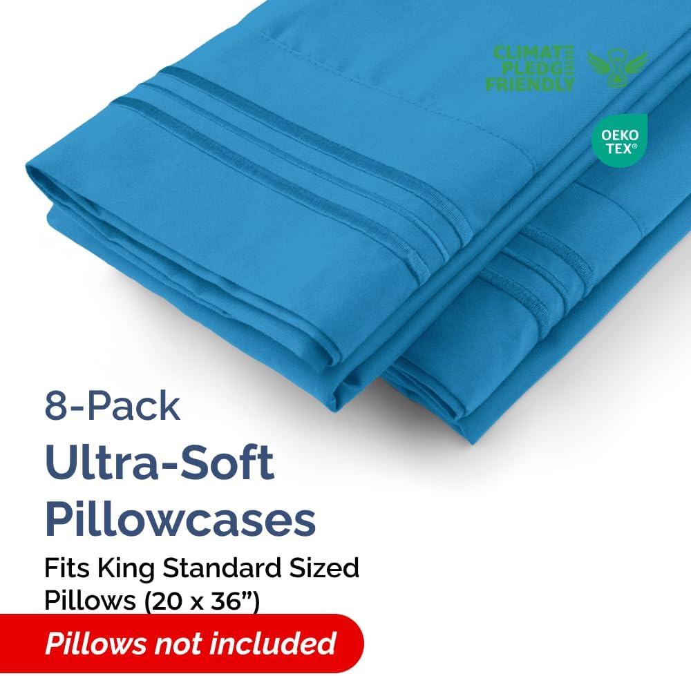 King Standard Pillow Cases Set of 8 - Ultra Soft Hotel Quality Pillowcase Covers - Comfy & Wrinkle Free - Shrink & Fade Resistant…