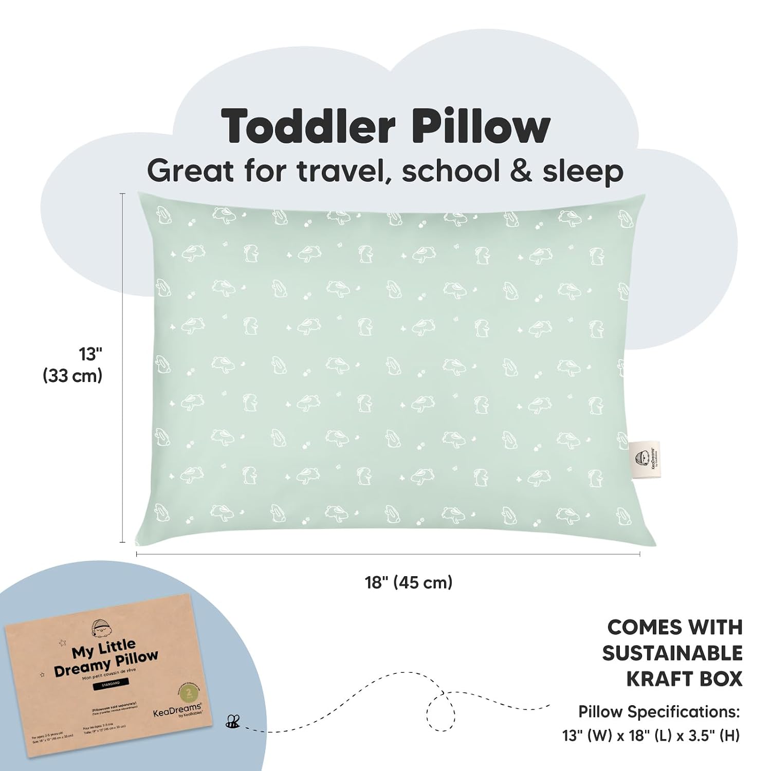 KeaBabies 2-Pack Toddler Pillows 2 Year Old to 5-13x18 Soft Organic Cotton Kids Pillow for Sleeping, Travel, School, Daycare, Nap…