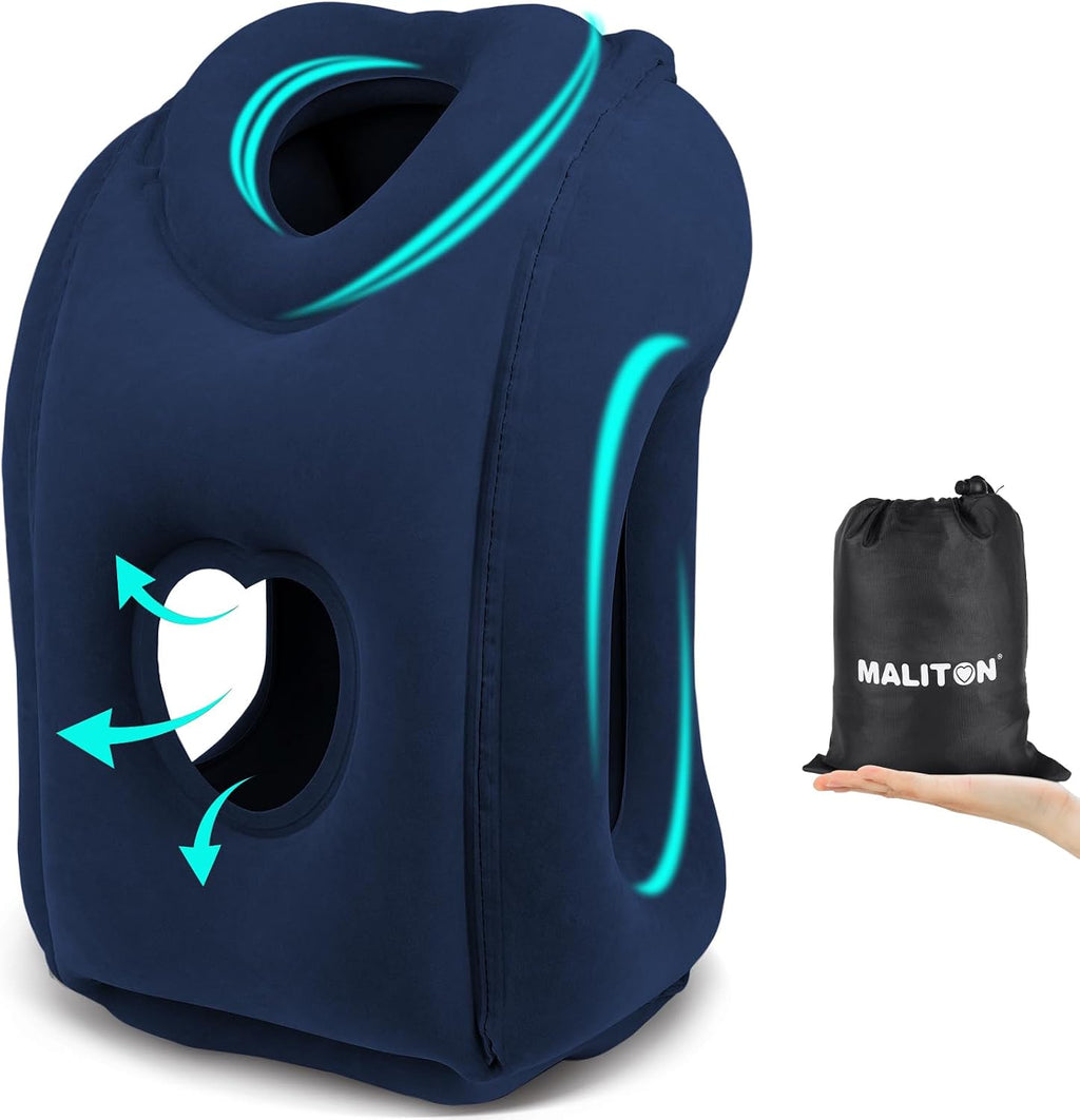 Maliton Inflatable Travel Pillow for Airplane Comfortable Sleeping to Relieve Neck and Shoulder Pain, Support Head Inflatable Pillow for…