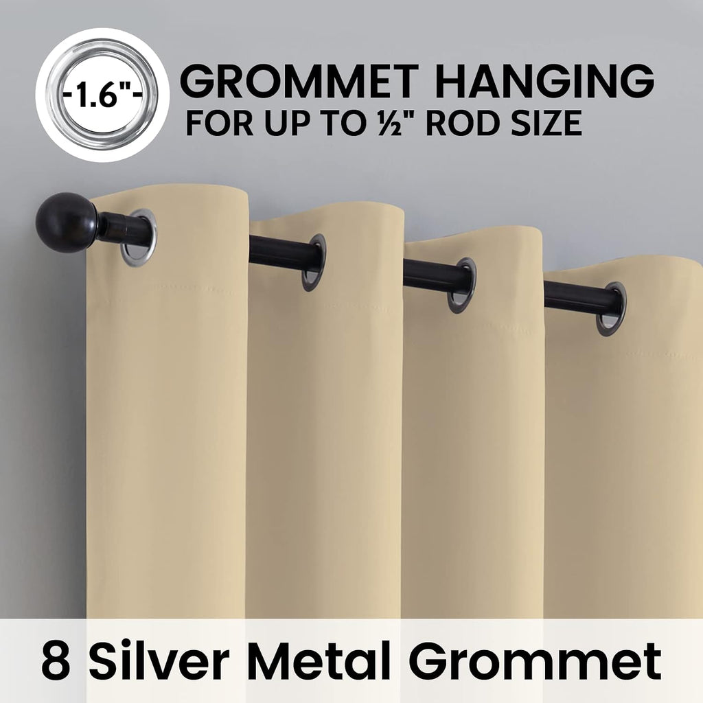 SimpleHome 100% Blackout Curtains for Bedroom, Thermal Insulated Grommet Window Drapes Room Darkening Beige Curtains for Living Room with Bl…