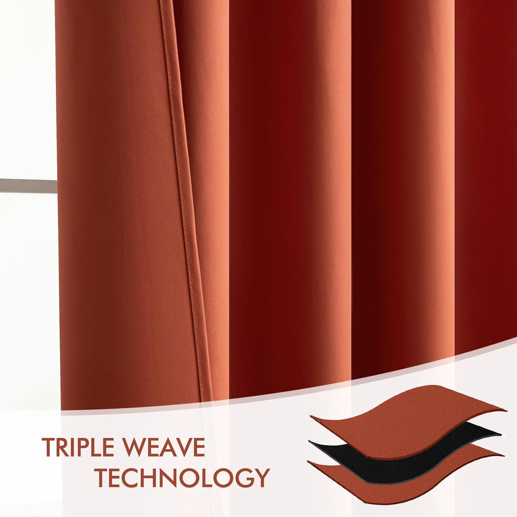 Miulee Back Tab Burnt Orange Blackout Curtains 96 Inch Long 2 Panels Set for Bedroom, Fall Terracotta Rod Pocket/Pinch Pleated Thermal Insu…