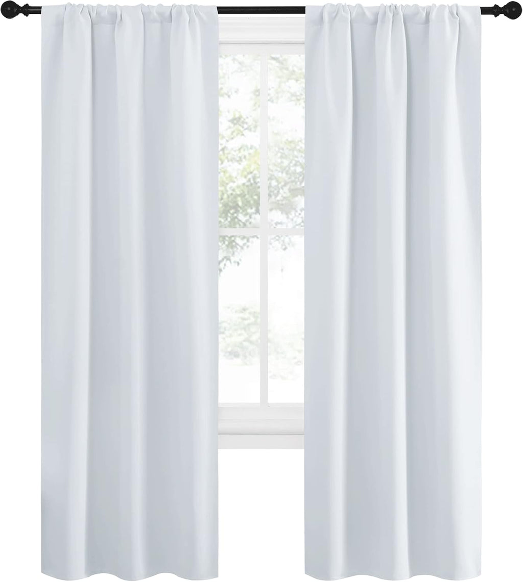 NICETOWN Greyish White Window Curtain Panels - Thermal Insulated Rod Pocket Room Darkening Curtain Sets for Bedroom (Greyish White, 2…